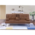 thumbnail image 5 of JERFIT Brown Convertible Sofa Bed with Foldable Table & Cup Holders, Faux Leather Upholstered Sleeper Couch for Small Space, 5 of 9