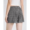 thumbnail image 5 of Trendy Gingham Shorts for Women Summer Elastic Waist Rolled Hem Loose Casual Cotton Shorts with Pockets Black L, 5 of 6
