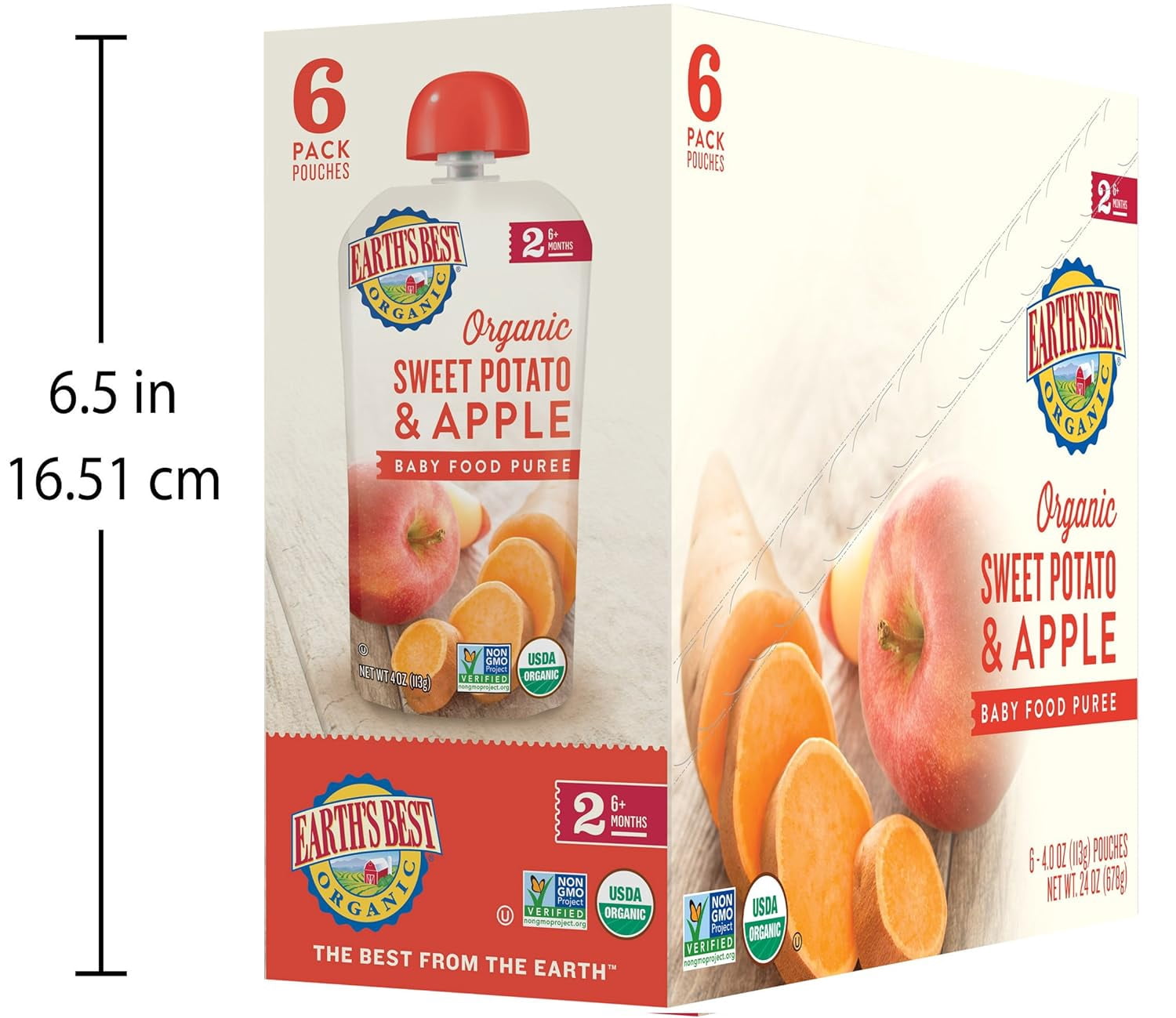 Earth's Best Organic Stage 2 Baby Food, Sweet Potato & Apple, 4 oz Pouches (12 Pack)