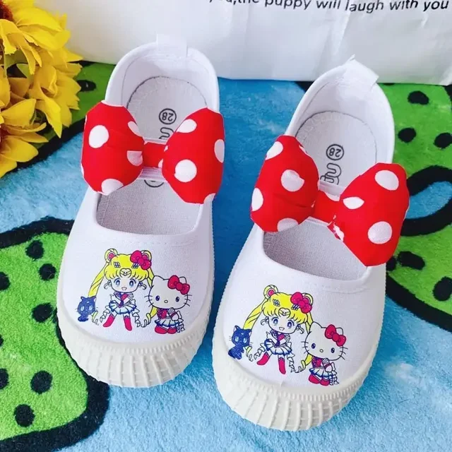Zapatos de lona con estampado Kawaii Sanrios Hellokittys Cinnamoroll Kuromi para niños, cómodos, de suela suave, informales, de dibujos animados