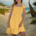 thumbnail image 2 of Jinhomg Girls Vacation Dresses Cute Double Layer Ruffle Sleeve Smocked Dress Flowy Comfy Square Neck A-Line Tiered Midi Dresses Holiday Beachwear Winter Saving Yellow 4 Years, 2 of 10