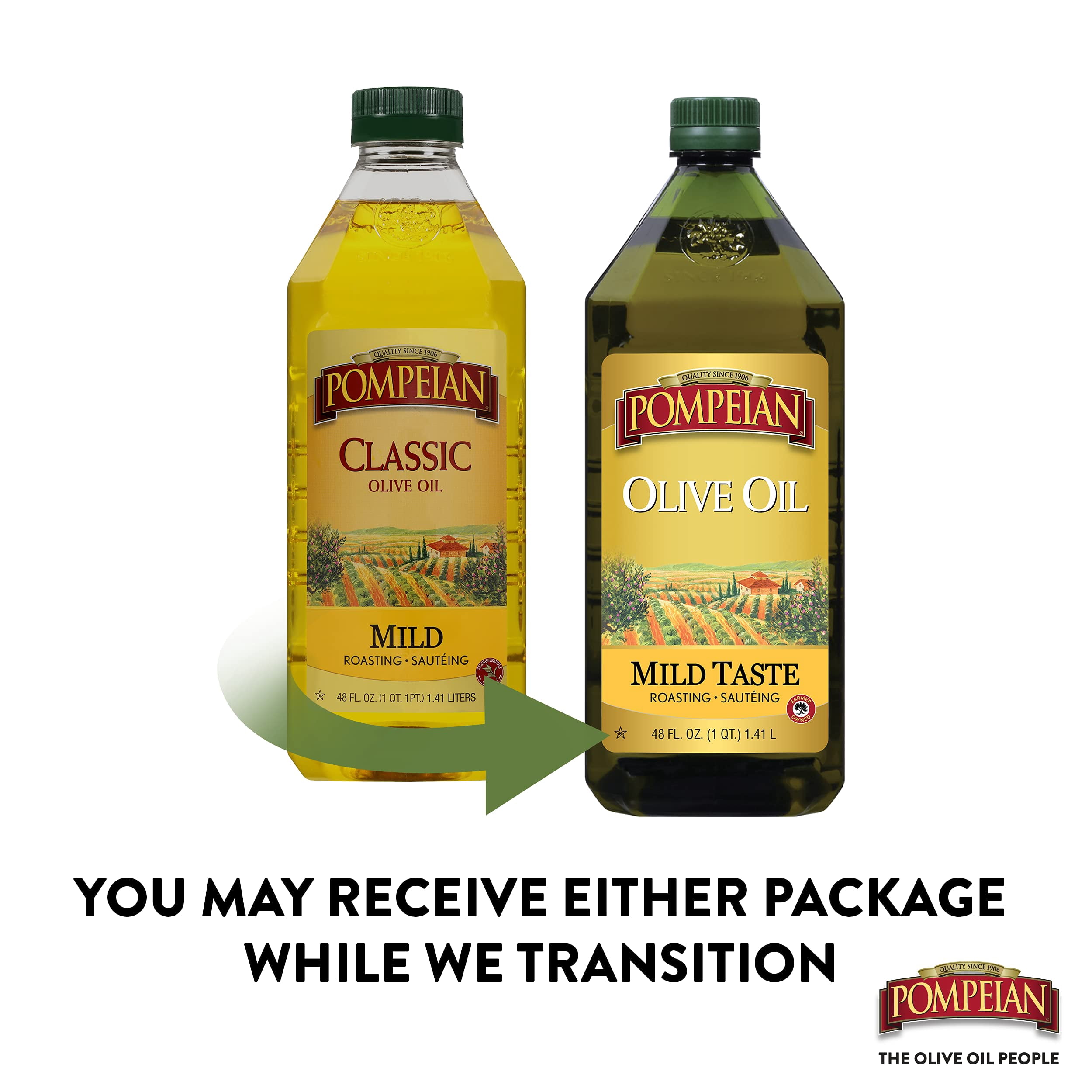 Pompeian Mild Taste Olive Oil, Mild Flavor, Perfect for Roasting & Sauteing, Naturally Gluten Free, Non-Allergenic, Non-GMO, 48 FL. OZ.