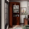 thumbnail image 2 of Furniture of America Myron Traditional Corner Home Bar Dark Cherry Solid Wood Bar Cabinet, 2 of 9