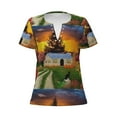 thumbnail image 3 of Naloa Fall Village Scenery Print T-Shirts Short Sleeve V Neck Tees for Women Fashion Tops Trendy Lightweight Soft Casual Summer Outfits Clothes, 3 of 5