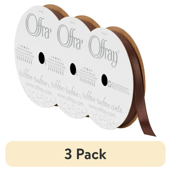 (3 pack) Offray Ribbon Brown Polyester Ribbon, 3.25" x 0.37"