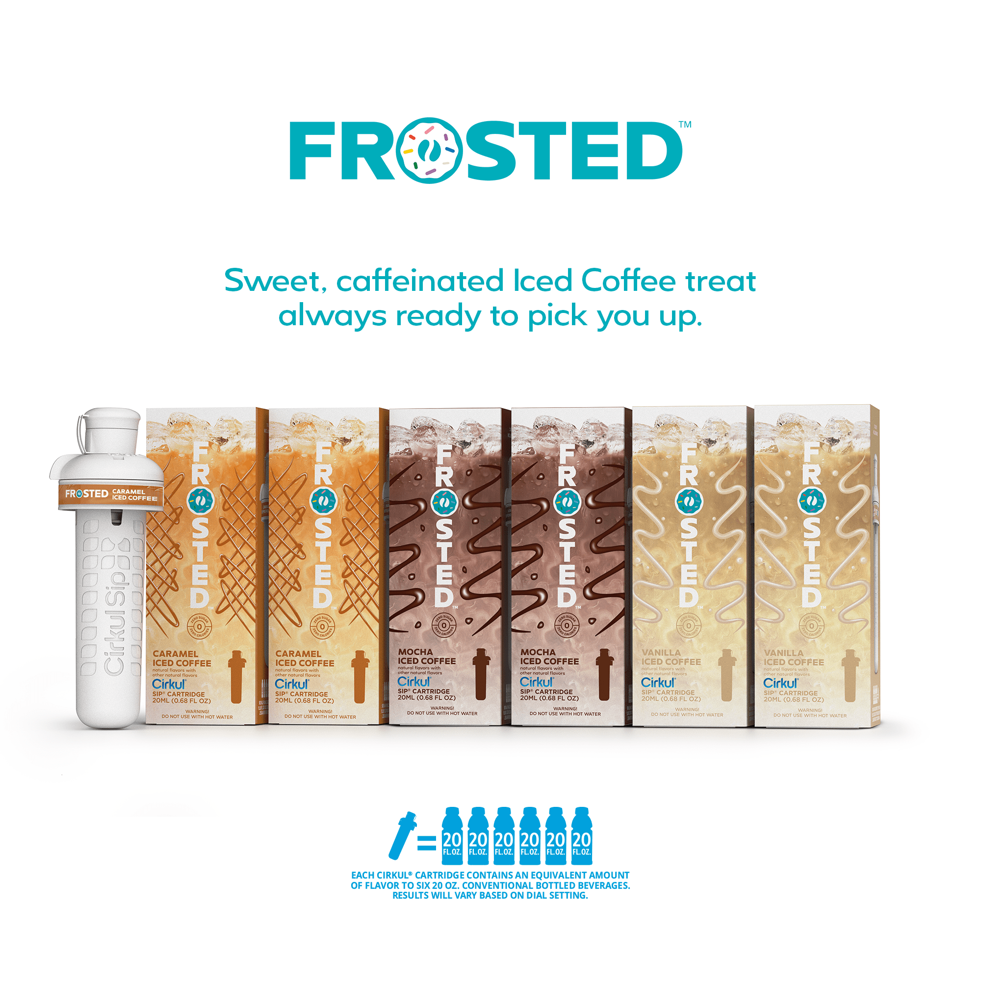 Cirkul Frosted Iced Coffee Flavor Cartridge Variety Pack, 6-Pack (2 Caramel, 2 Mocha, 2 Vanilla)