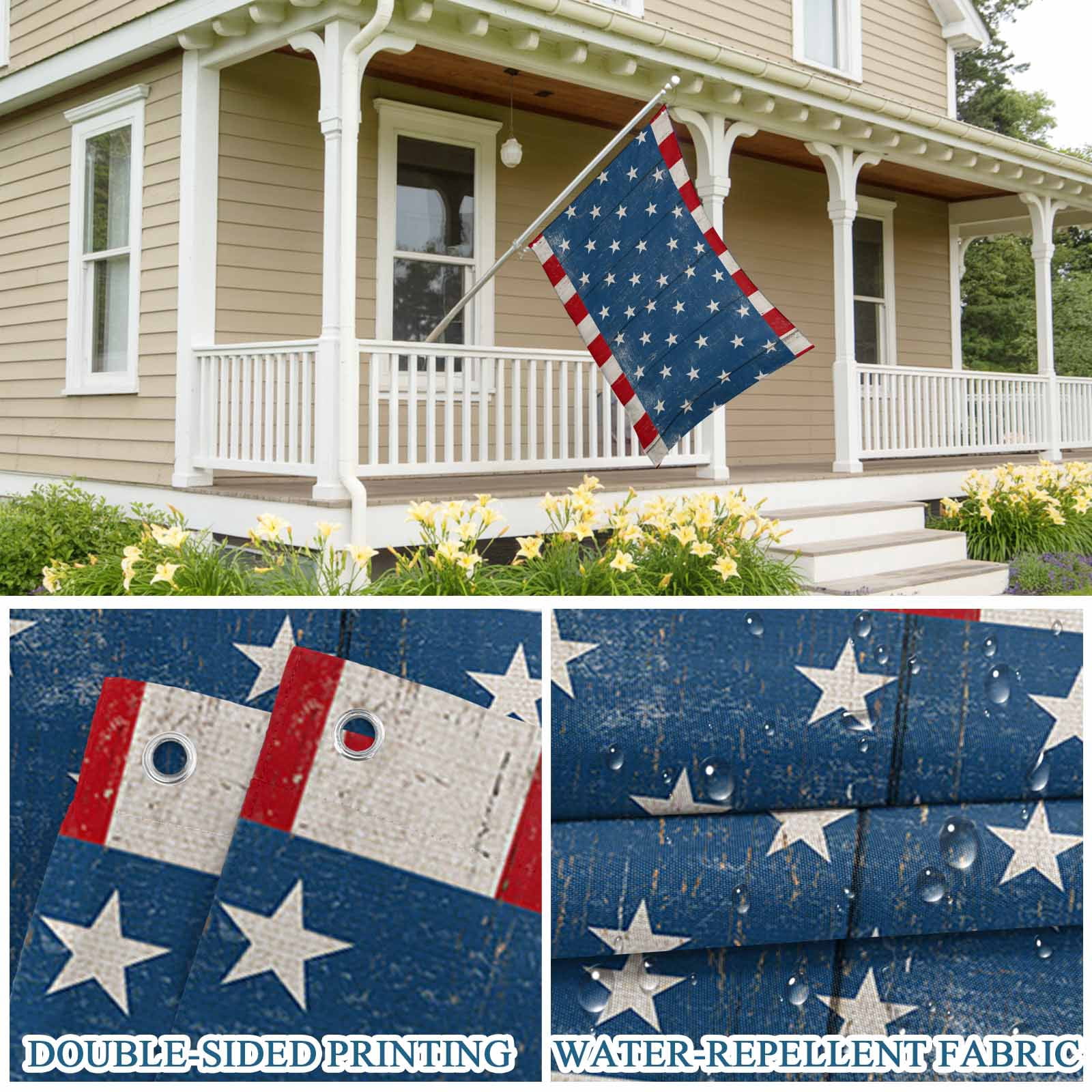 4th of July Flags for Outside 3x5 ft USA Flag Outdoor Flags Double Sided Grommets House Banner Patriotic Stars Buffalo Patio Yard Flag for Outdoor Party Porch Garden Independence Day Decor