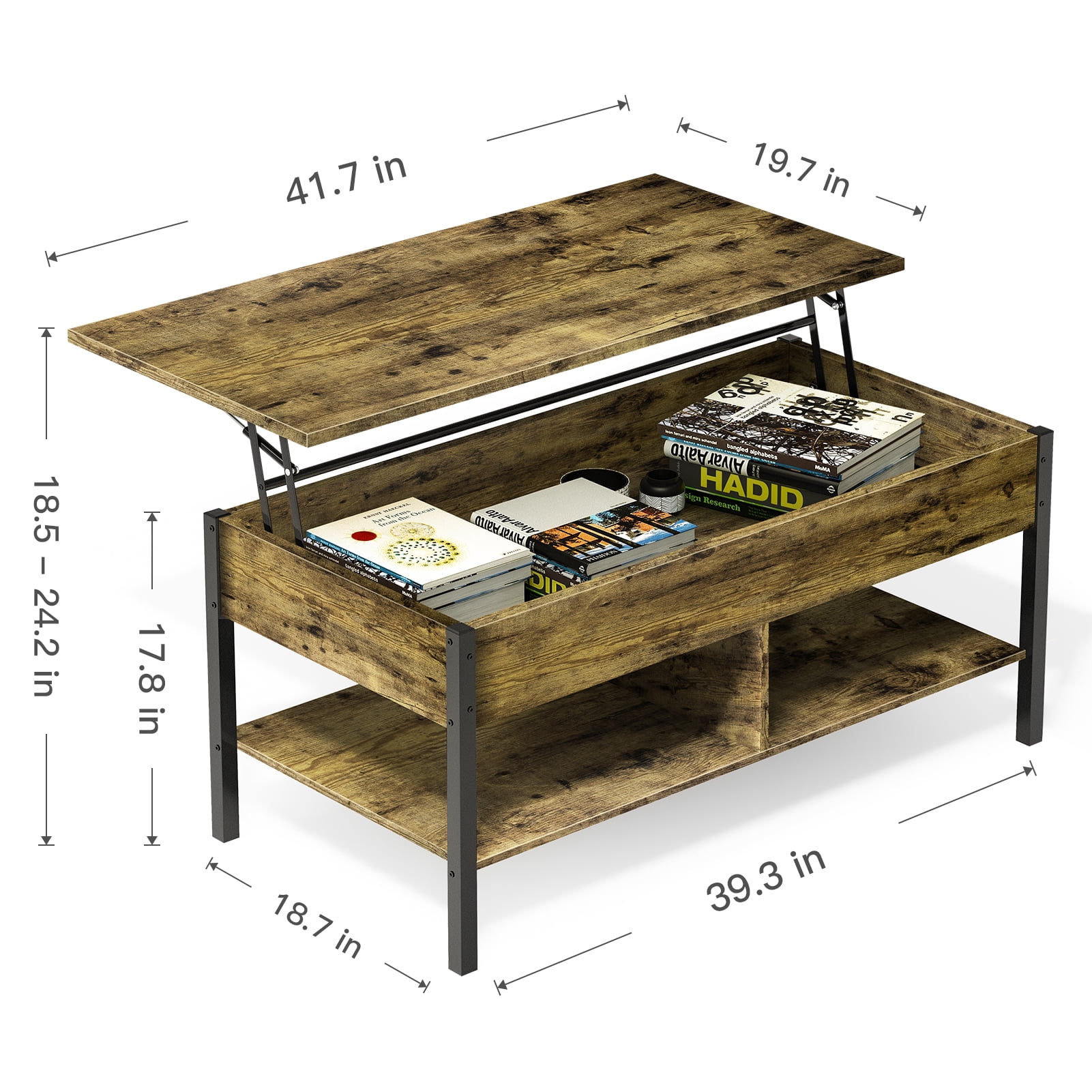 Resenkos 41" Modern Lift Top Coffee Table with Black Metal Frame Dining Center Table for Living Room Furniture