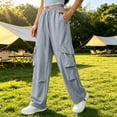 thumbnail image 2 of TEAJOPSUU Cargo Pants for Women Quick-Dry Drawstring High Waist Wide Leg Pants with Multi-Pocket Casual Daily Workwear Trousers Blue, 2 of 6