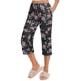 thumbnail image 5 of Ekouaer 2 Pack Women's Capri Pajama Pants Printed Drawstring Comfy Pj Bottoms With Pockets, 5 of 7
