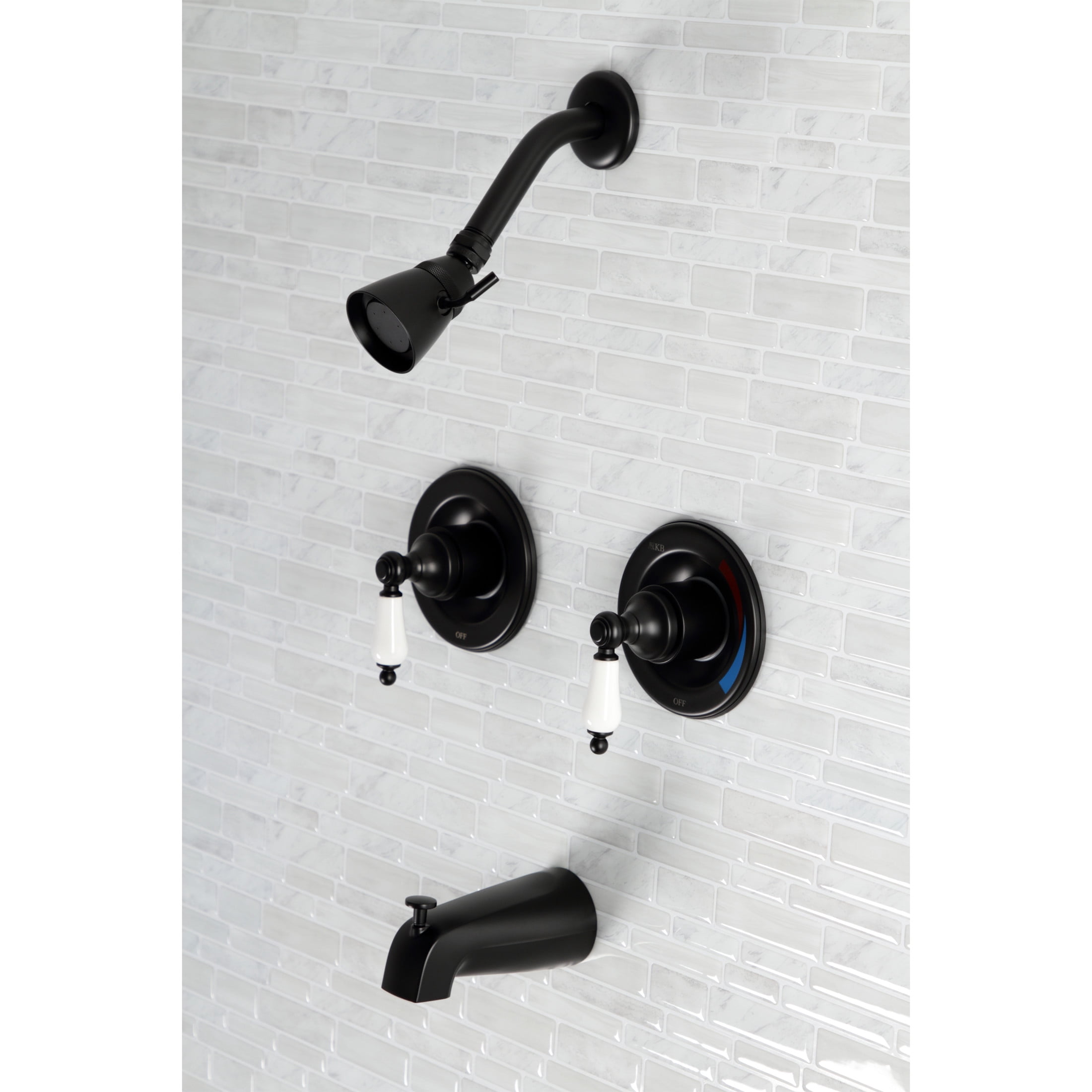 Kingston Brass KB660PL Vintage Double-Handle Pressure Balanced Tub and Shower Faucet, Matte Black
