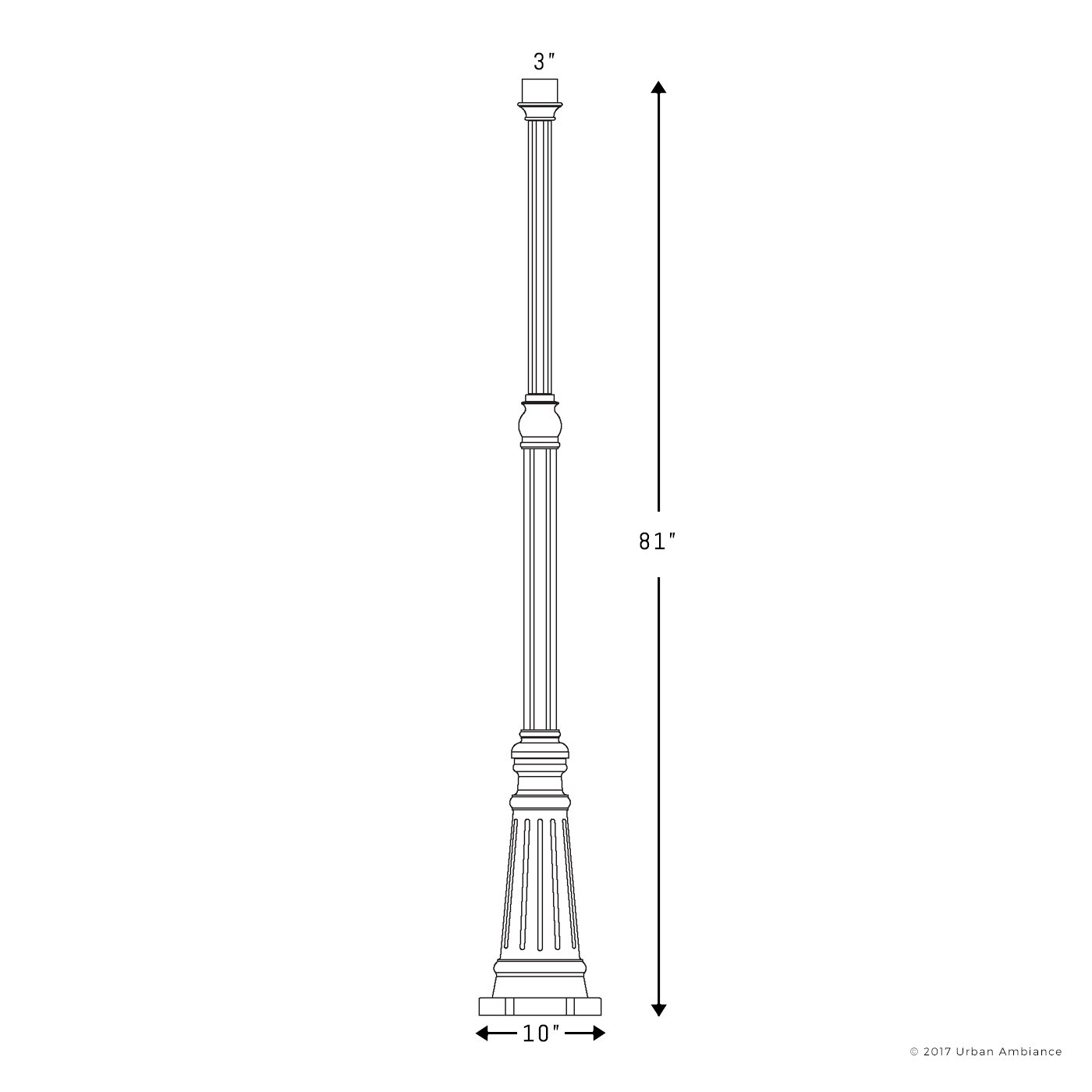 Urban Ambiance Luxury 81-Inch Tall Post for Outdoor Post Lights, Beautiful Royal Bronze Finish, Corinthian Stem Design, 2.97-Inch Male End, Accepts 3-Inch Diameter Female Mounts, UQL1191