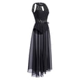 thumbnail image 2 of IBTOM CASTLE Women Lyrical Dance Dress Lace Sleeveless Leotard Sheer Flowy Long Wrap Skirt 2pcs Outfit XS Black, 2 of 8