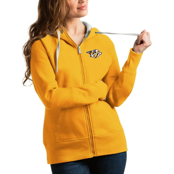Women's Antigua Gold Nashville Predators Victory Full-Zip Hoodie