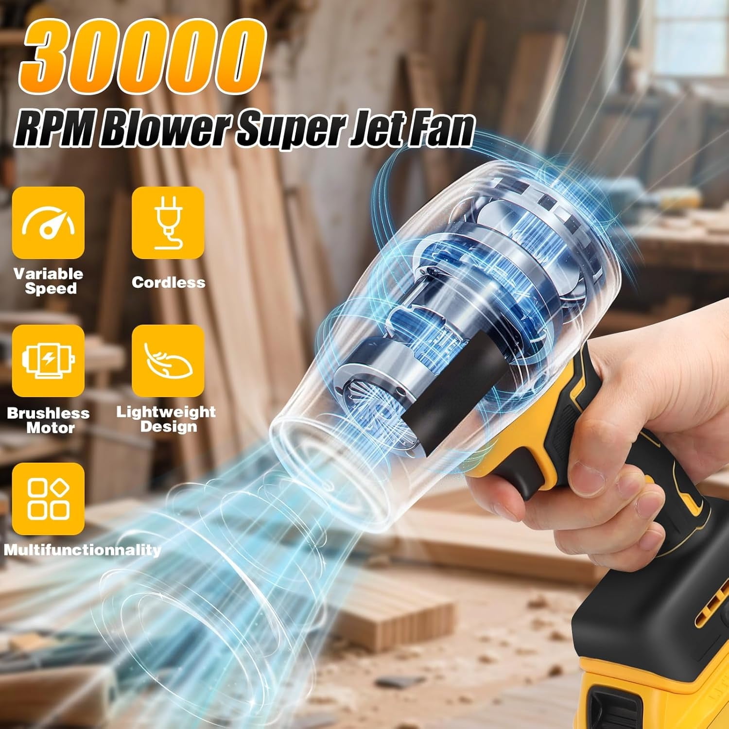 Electric Cordless Leaf Blower Dust Blower for DEWALT 20V Battery, High-Speed Motor Handheld Jet Fan Air Blower for Patio Cleaning, Lawn Care, Blowing Leaves and Dust (No Battery/Charger)