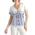 thumbnail image 4 of NAMTYQX Tops for Women Trendy Loose Lightweight Short Sleeve Button Down Open Front V Neck Trending Plus Size Casual Soft Light Purple Size M, 4 of 5
