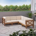 thumbnail image 3 of GDF Studio Keith Outdoor Acacia Wood 5 Seater Sectional Sofa Set with Cushions, Teak and Beige, 3 of 13