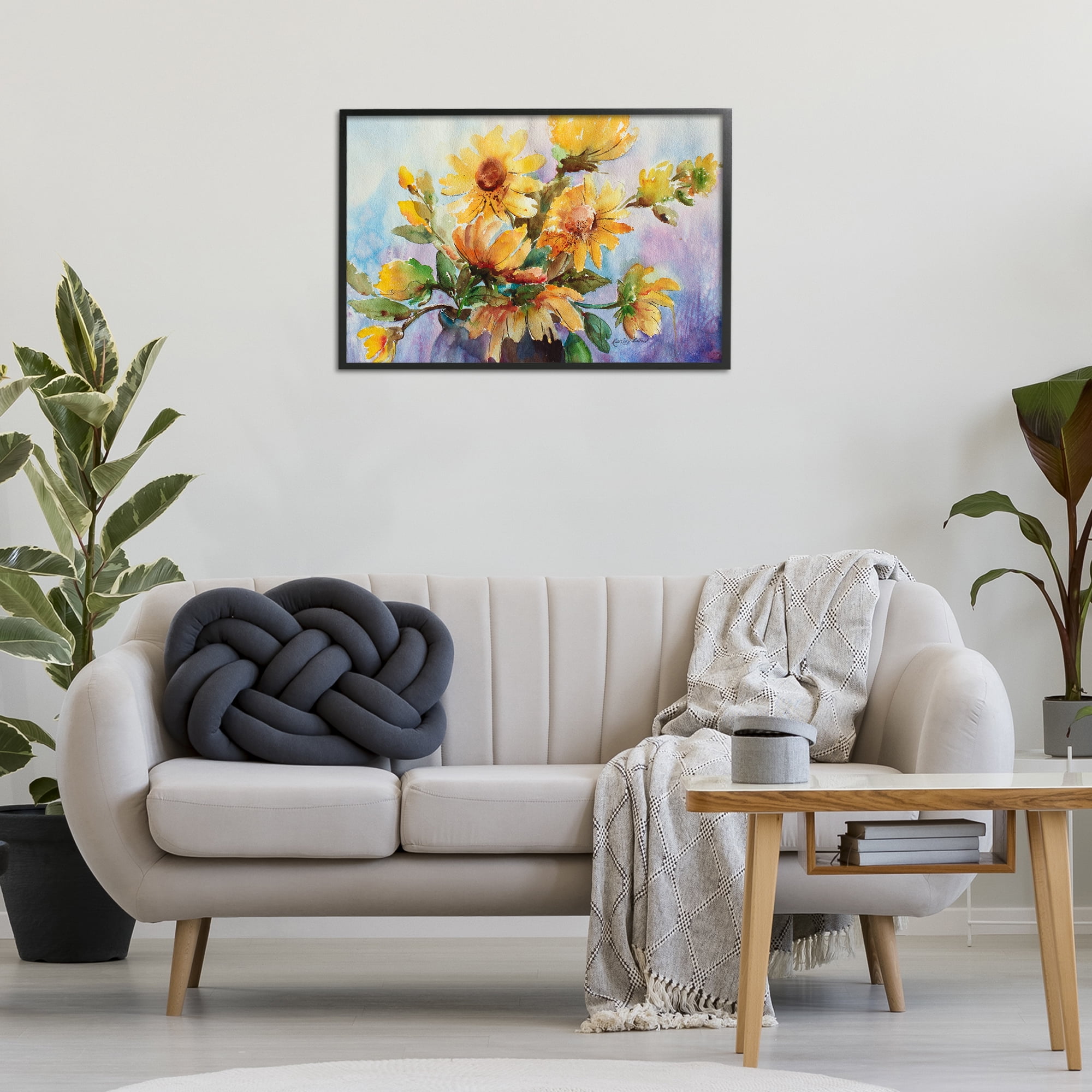 Stupell Industries Watercolor Daisies Vase Botanical & Floral Painting Black Framed Art Print Wall Art, 30 x 20