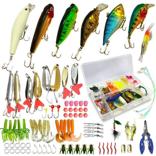 WDG 85Pcs Fishing Lures Kit, Bass Trout Fishing Baits Accessories Including Lures Hook, Plastic