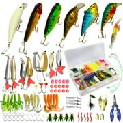 WDG 85Pcs Fishing Lures Kit, Bass Trout Fishing Baits Accessories Including Lures Hook, Plastic Worms, Crank Bait, Top Water Lures, Fishing Pliers Scissors Set