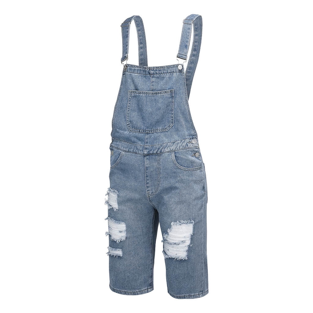 Men Denim Jumpsuit Detachable Jeans Overalls Casual Slim Rompers Cowboy  Trousers