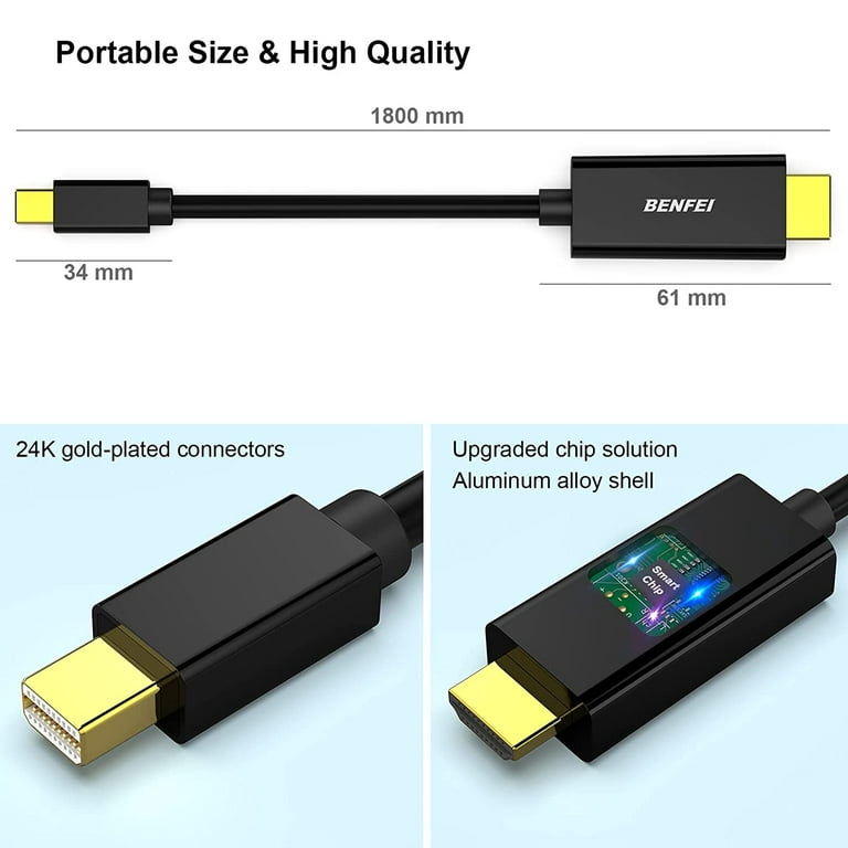 Basics Mini DisplayPort Male to HDMI Male Cable, 1080p, Gold-Plated  Plugs, 6 Foot, Black for Personal Computer