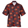 thumbnail image 1 of Camisas Para Hombre Casual Camisa de manga corta con solapa de moda de verano para hombre, Top con estampado de botones y hojas de arce (Coffee, L), 1 of 4