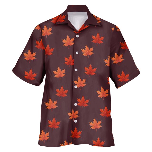 Camisas Para Hombre Casual Camisa de manga corta con solapa de moda de verano para hombre, Top con estampado de botones y hojas de arce (Coffee, L)