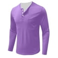 thumbnail image 5 of OHMZYZO Men's Henley Shirts Long Sleeve Button Solid Color T-Shirts Casual Lightweight Loose Fit Fall Pullover Tops Purple XL, 5 of 6