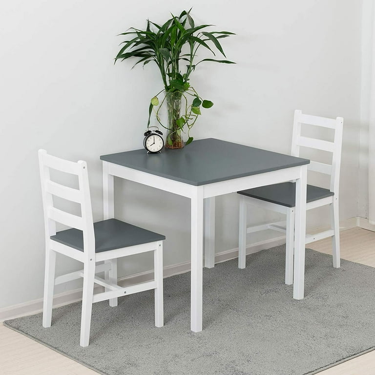Mecor 3 PC Dining Set Wood Kitchen Table Set with 2 Chairs Grey