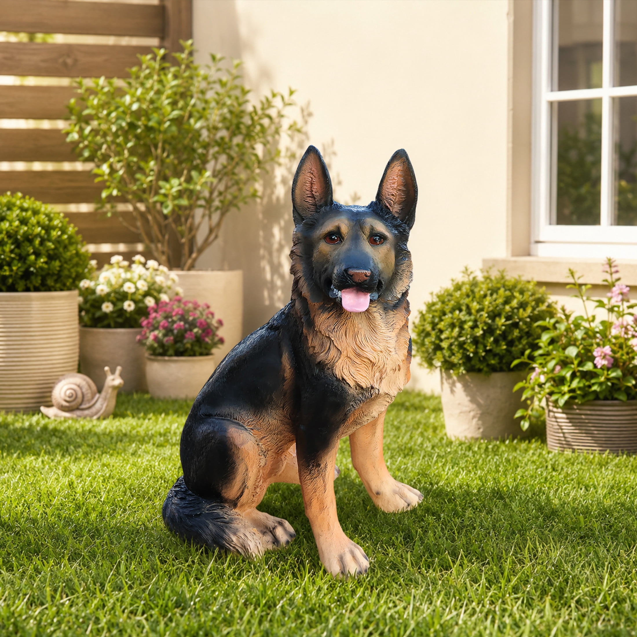 Noble House Lifelike German Shepherd Statue, Realistic Resin Animal Figurine for Outdoor Garden Decor, Black Brown