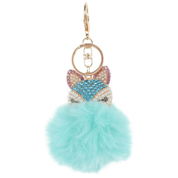 Car Keychain Women Fox Keychain Crystal Keychain Fox Head Pompom Keychain Pom Pom Keychain Puff Balls Keychain