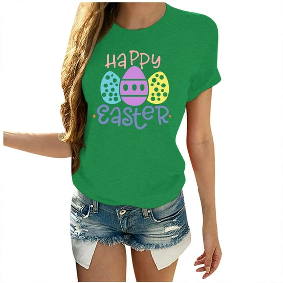Ichuanyi Womens Tops, Summer Clearance 2021 Easter Eggs Happy Easter Print Men And Women Loose Plus Size Short Sleeves