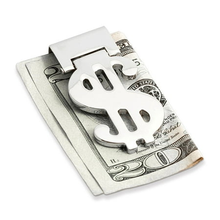 Silver-plated Hinged Money Clip w/$ Symbol for Mens Jewelry