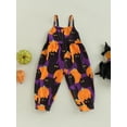 thumbnail image 2 of Bagilaanoe Toddler Baby Girl Halloween Jumpsuit Sleeveless Ghost/Cartoon Cat Pumpkin Print Romper Sling Overalls 1T 2T 3T 4T 5T 6T Kids Long Pants Casual Outfits, 2 of 9