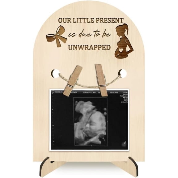 Bow Pattern Wood Announcement Picture Frame Stand7.09x4.92x0.16 Inch Pregnant Woman Picture Frame Arched Pregnancy Photo Frame for First Time Moms Gifts