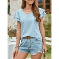 thumbnail image 2 of TEMOFON Women T Shirts Short Sleeve V Neck Tops Summer Fashion Petal Sleeve Shirts Tops Casual Blue Tee Dressy Tops for Women Size L, 2 of 5
