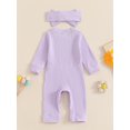 thumbnail image 4 of Suealasg Baby Girls Full Length Jumpsuit 3 6 9 12 18 Months Infant Long Sleeve Ribbed Rompers Headband Spring Fall Bodysuit Clothes for Newborn Girls, 4 of 7