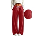 thumbnail image 3 of Women Soft Wide Leg Sweatpants Sevevn Drawstring Elastic Waist Relaxed Fit Trousers With Side Pockets, Rich Solid Hue Range For Workout Casual And Home Lounging, 3 of 8