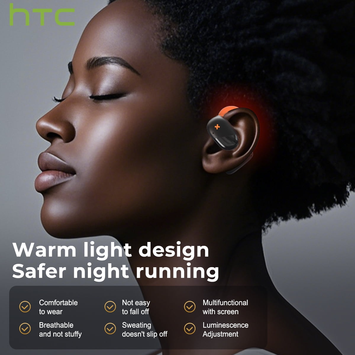 HTC NE33 Bluetooth 6.0 Wireless Open-Ear Headphones - AI Translator, Noise-Cancelling Earbuds, 130+ Languages, IPX5 Waterproof, Black