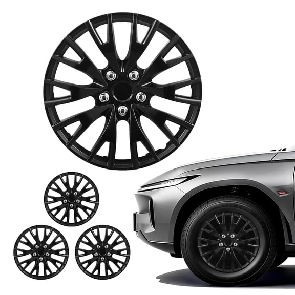 VEVOR Hubcaps Wheel Covers, 16 Inch Set of 4 Wheel Rim Cover Hubcaps OEM Replacement, R16 Size Snap On Car Hub Caps, Universal 20-Spoke ABS Tire Rim Caps for Hyundai Chevrolet Ford Honda, Gloss Black