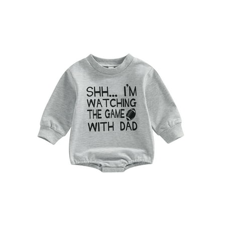 

Canrulo Newborn Baby Boy Girl Football Outfit Funny Letter Print Long Sleeve Sweatshirt Romper Oversized Fall Winter Clothes Gray 12-18 Months