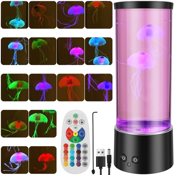 LED Jellyfish Lamp Usb Electric Jellyfish Night Lamp Remote Control Round Desktop Mood Light Decoration with 17 RGB Color