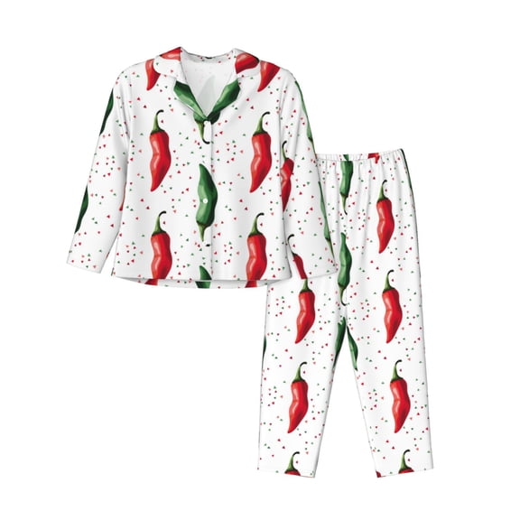 Pajamas for Women Set - bell Pepper Print Comfy Long Sleeve Button Up Pajama Sets for Women 2 Piece, Soft Sleepwear Nightwear Pjs Lounge Sets for Women with Pockets