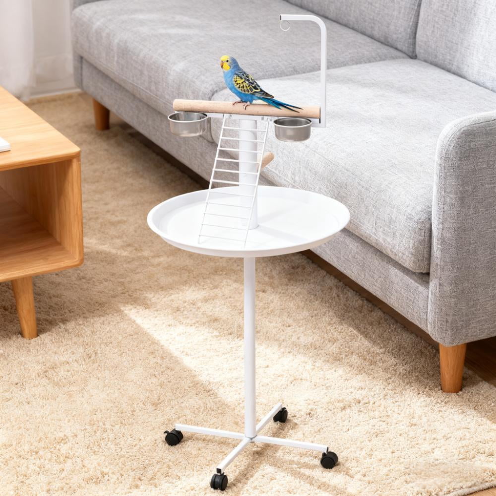 Bird Stand with Wheels, Feed Bowls, Round Tray,Bird Feeder Station