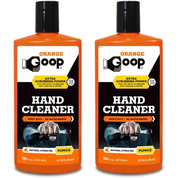 GOOP Orange Liquid with Pumice Multi-Purpose Waterless Hand Cleaner - 16 oz Flip-Top Bottle (Pack of 2)