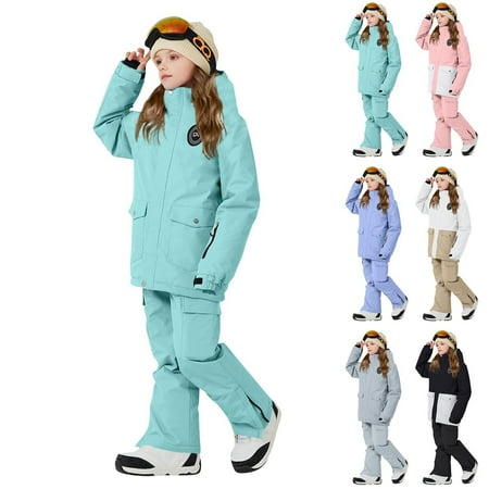 Aboser Kids Snow Suits Waterproof Windproof Insulated Snowsuits Heavyweight Snowboard Snowsuit Set for Unisex Boys Girls Children 2 Piece Winter Ski Suit Khaki 9 Years