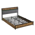 thumbnail image 5 of JERFIT Queen Bed Frame with Storage Headboard, USB Charging Station, RGB LED Lights 4 Drawers, Heavy Duty Platform Bed, Brown Gray, 5 of 9