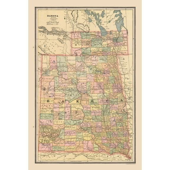 Historic State Map - Dakota Territory - Cram 1888 - 23 x 34.43 - Vintage Wall Art