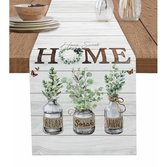 Table Runner 70 Inch Long - Green Eucalyptus Leaf Home QuoteDecorative Table Scarf,Farm White Wood BoardDining Table Runners for Wedding Party Kitchen Dining Tables